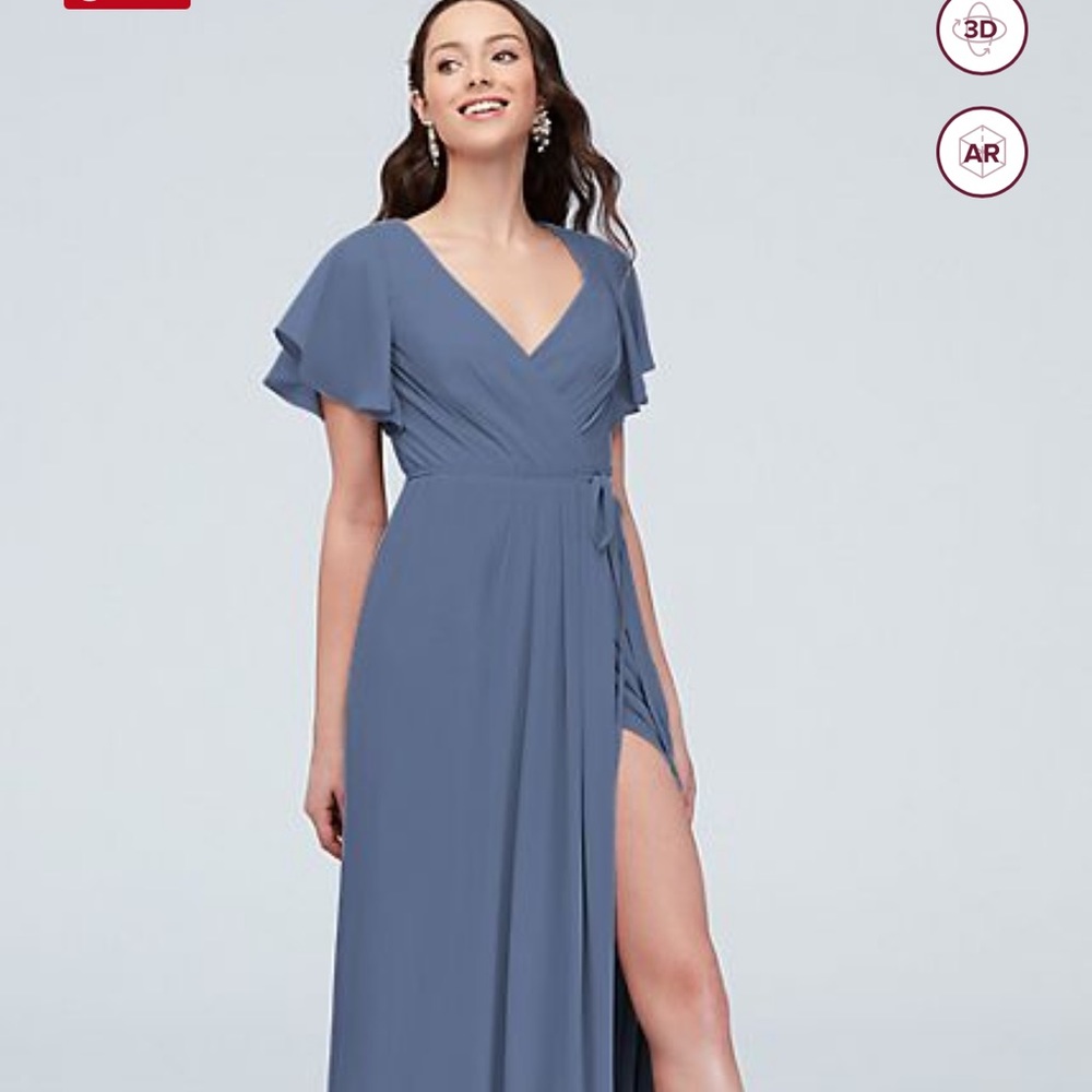Flutter Sleeve Georgette Wrap Bridesmaid Dress